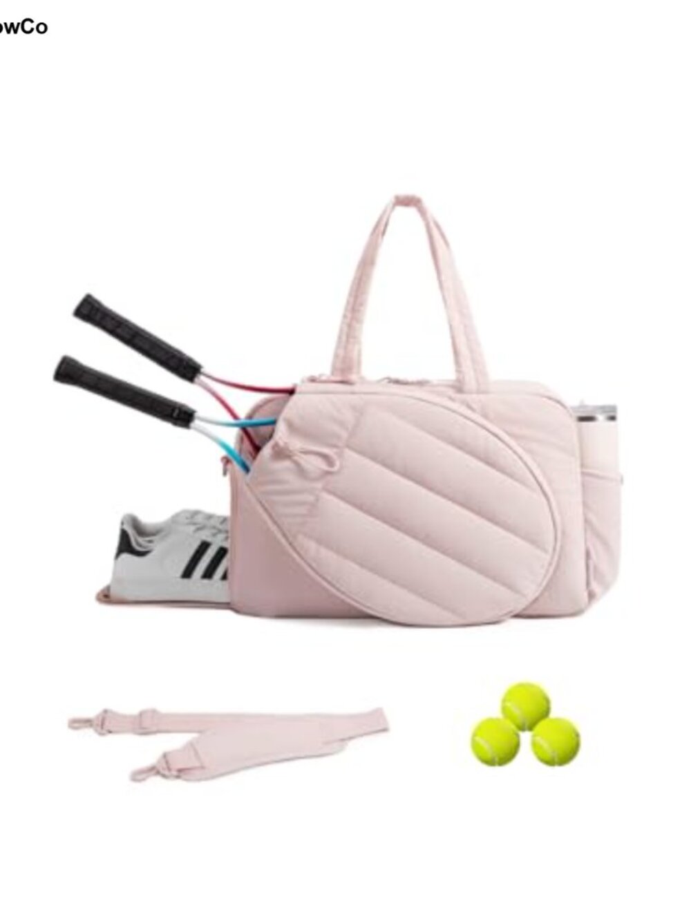Quilted Pickleball Tennis Racket Bag Holds 2 Rackets with Shoe Compartment Gym